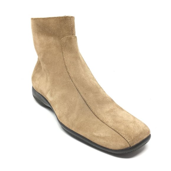 Women's Prada Side Zip Ankle Boots Booties Shoes Size 35.5 EU/5.5 US Tan Suede - Picture 1 of 10